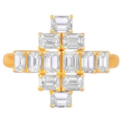 Certified 18K Gold 2ct Baguette Natural Diamond H-VS Designer Geometric Ring