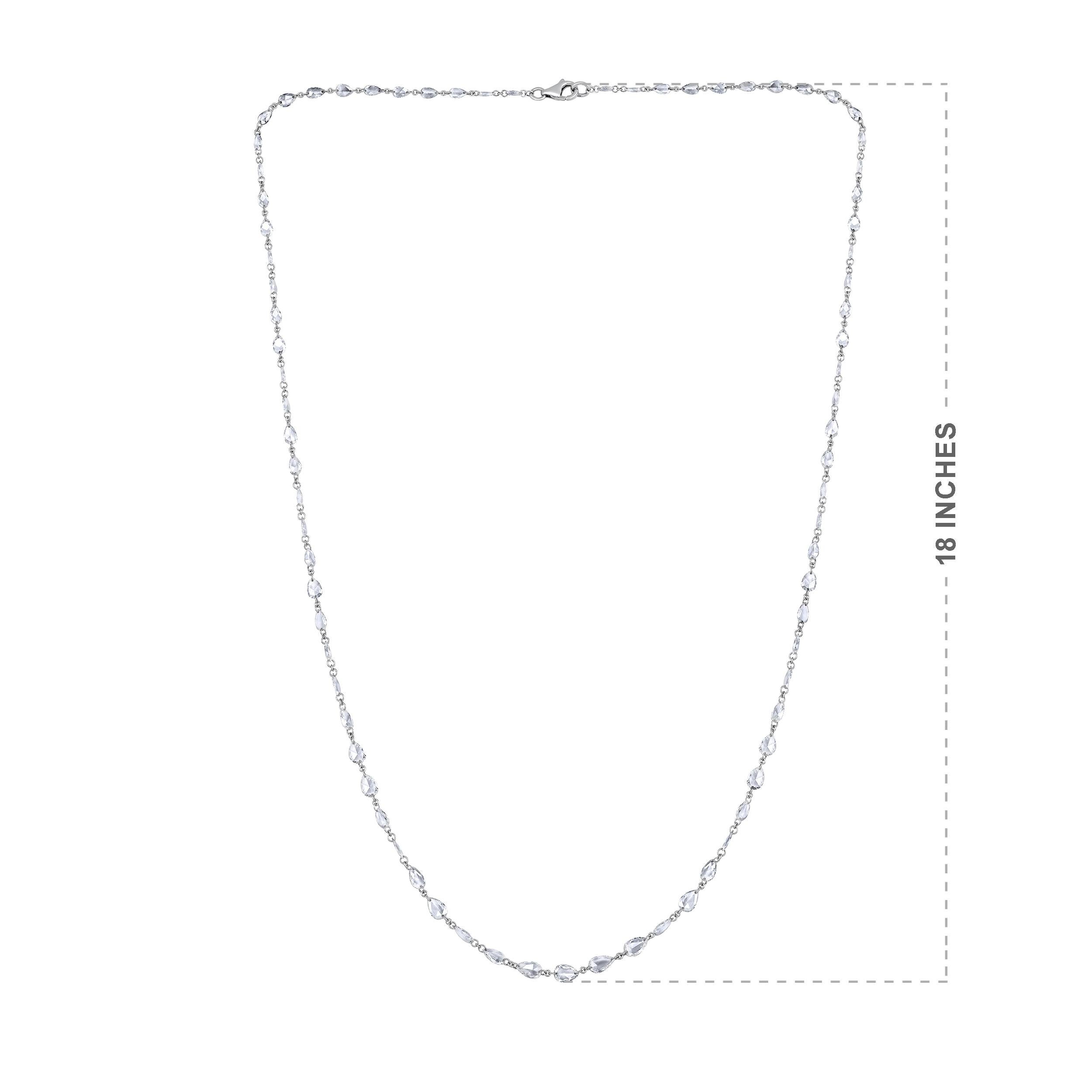 Brilliant Cut Certified 18K Gold 5.64ct Natural Diamond E-VVS Rose-Cut Pear Tennis Necklace For Sale