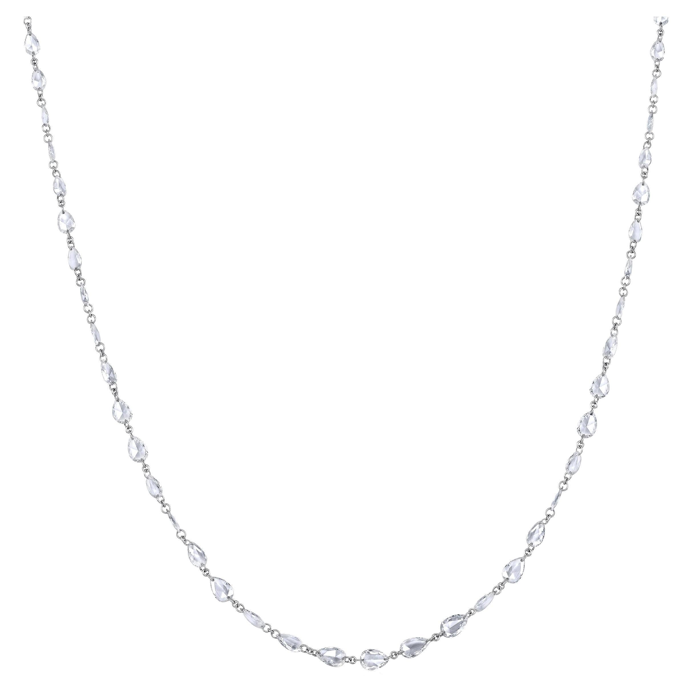 Certified 18K Gold 5.64ct Natural Diamond E-VVS Rose-Cut Pear Tennis Necklace