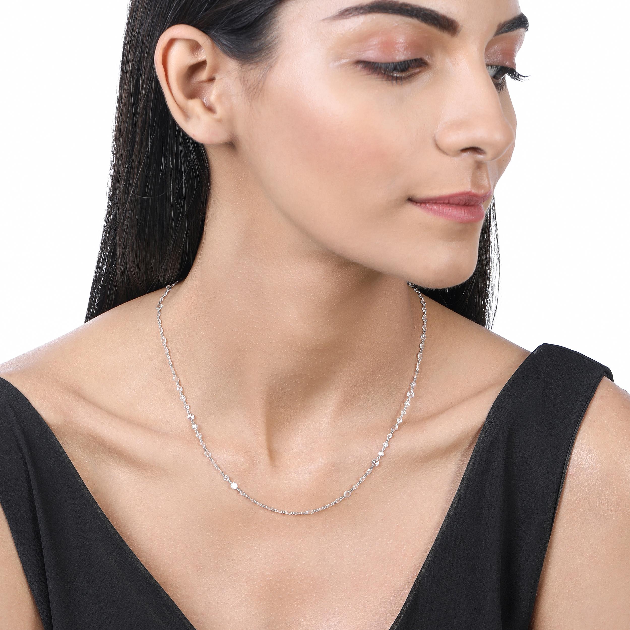 Collier de tennis en or 18 carats certifié E-VVS avec diamants naturels 5 carats taillés en rose Pour femmes en vente