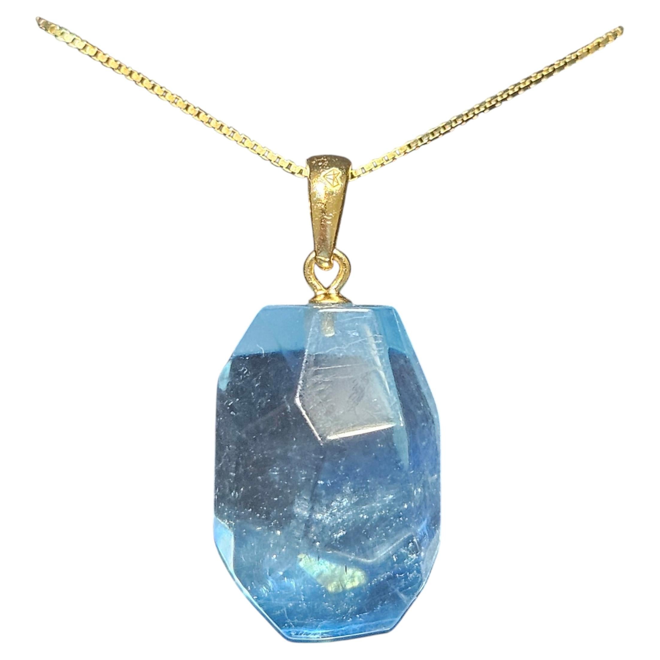Certified 18k. Gold Plated Aquamarine Pendant Necklace