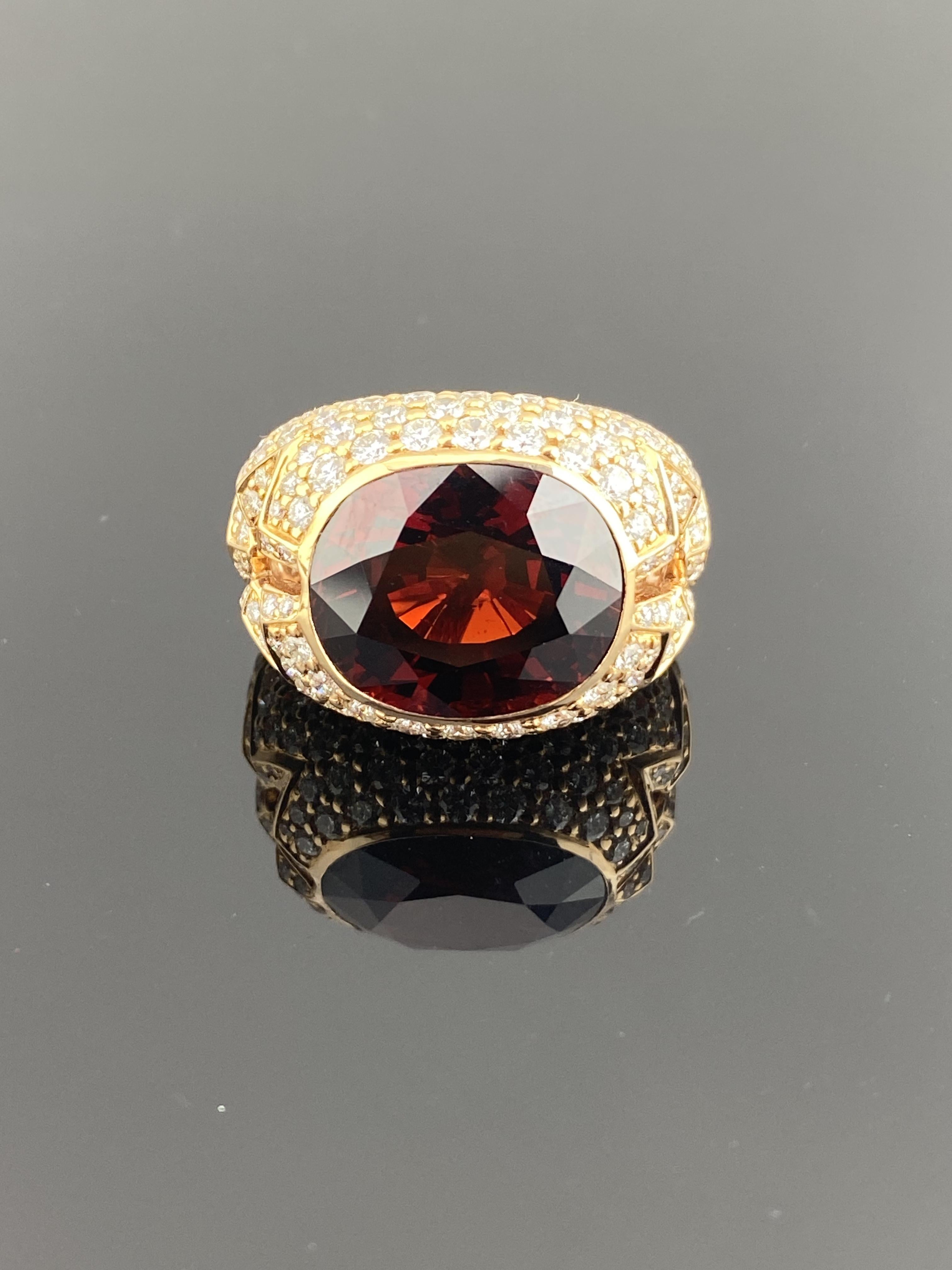 Anillo de cóctel de oro rosa certificado de 18 quilates, raro, de 22,6 quilates de espesartita y diamantes en venta 14