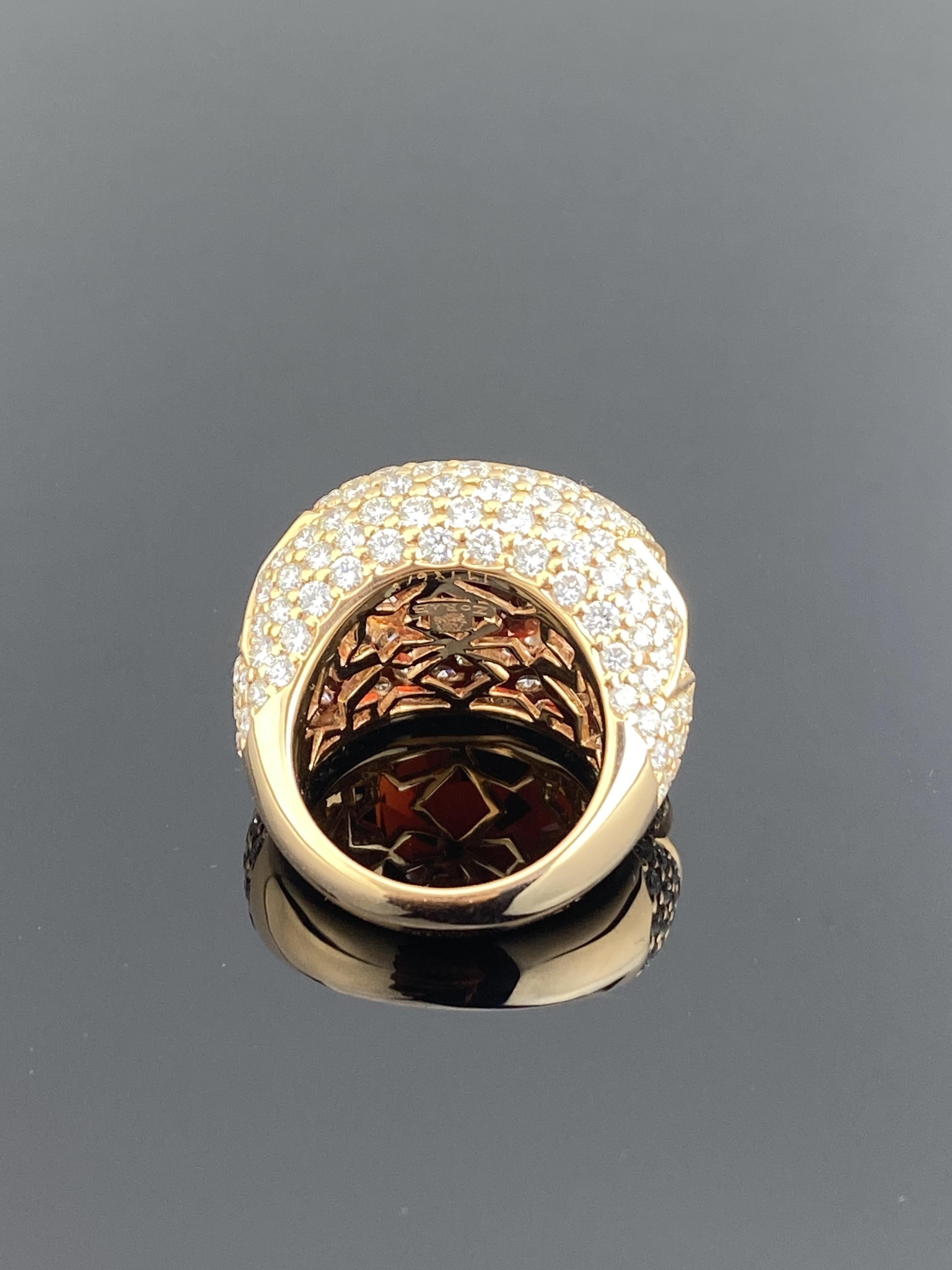 Anillo de cóctel de oro rosa certificado de 18 quilates, raro, de 22,6 quilates de espesartita y diamantes Corte oval en venta