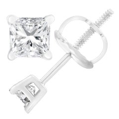Certified 18K White Gold 1.00 Carat Solitaire Diamond Screw Back Stud Earrings