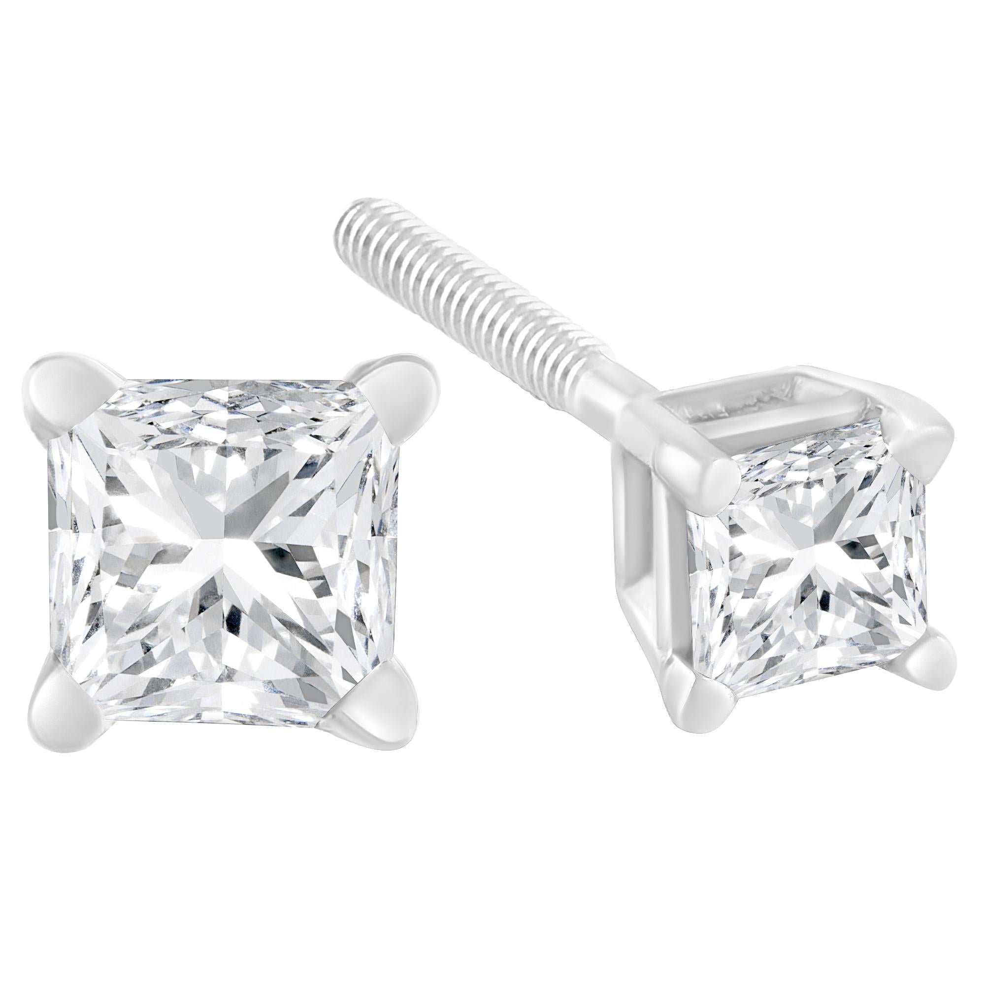 Contemporary Certified 18K White Gold 1.00 Carat Solitaire Diamond Screw Back Stud Earrings For Sale