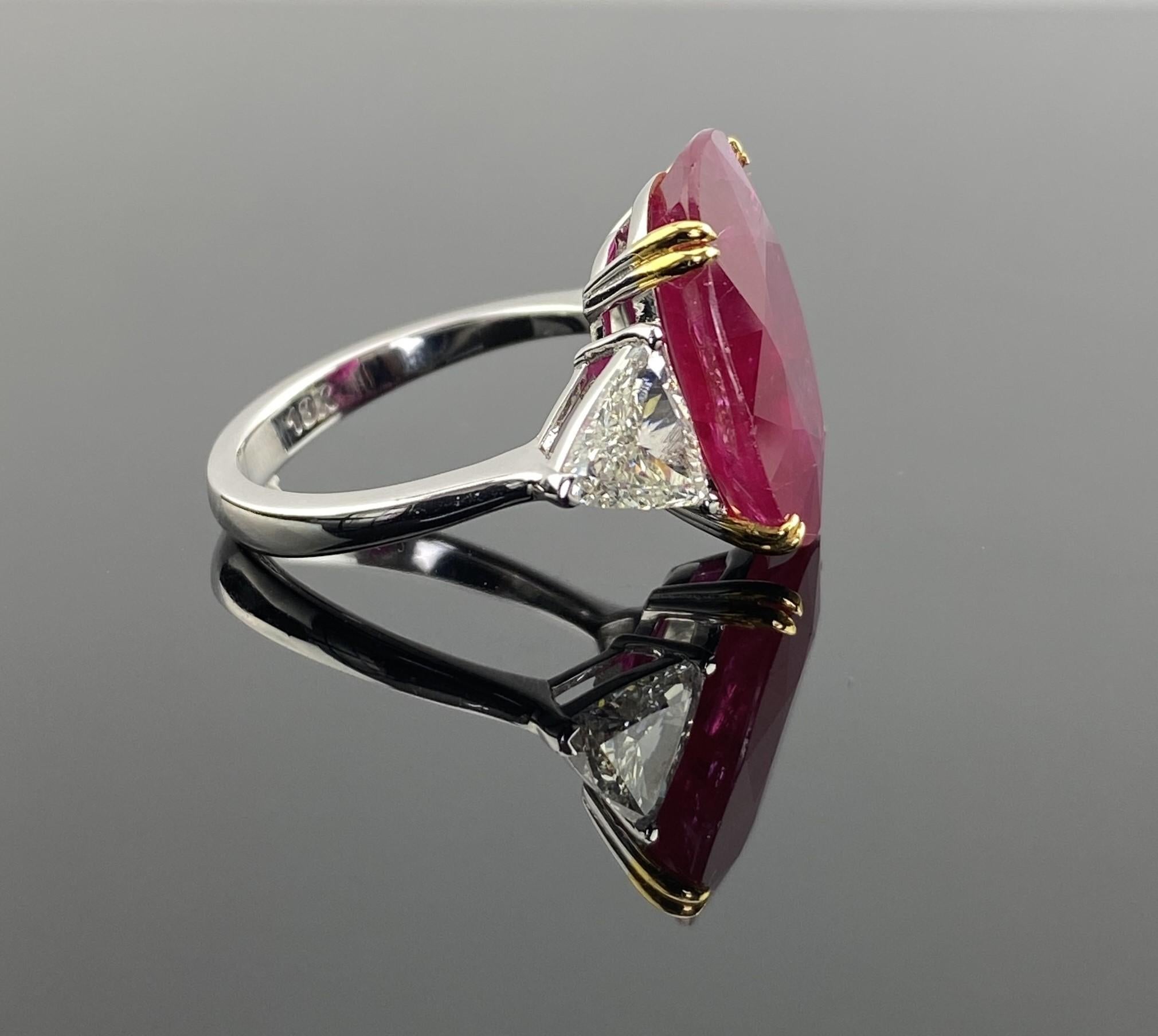 Oval Cut Certified 18K White Gold 12 Carat Ruby and Diamond Cocktail Ring For Sale
