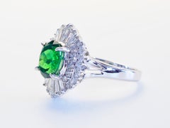 Certified 18K White Gold 1.51ct Oval Tsavorite & 0.62ct Diamond Ballerina Ring