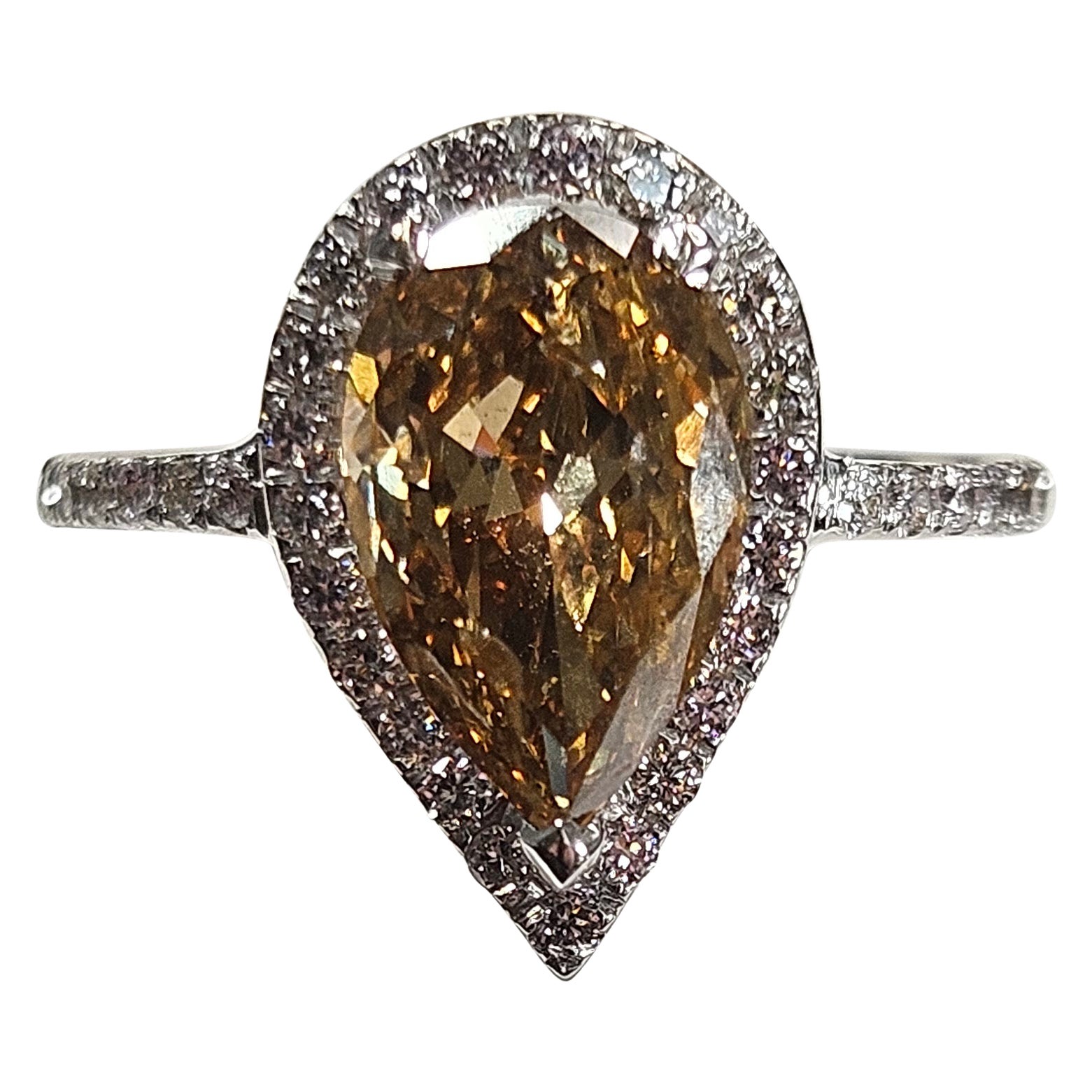 Zertifizierte 18k. Weißgold 1,50ct. Natürlicher Cognac Diamant Halo Ring