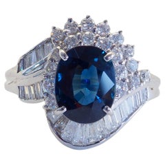 Anillo de oro blanco de 18 quilates certificado con zafiro tailandés de 2,80 ct y diamante de 0,88 ct
