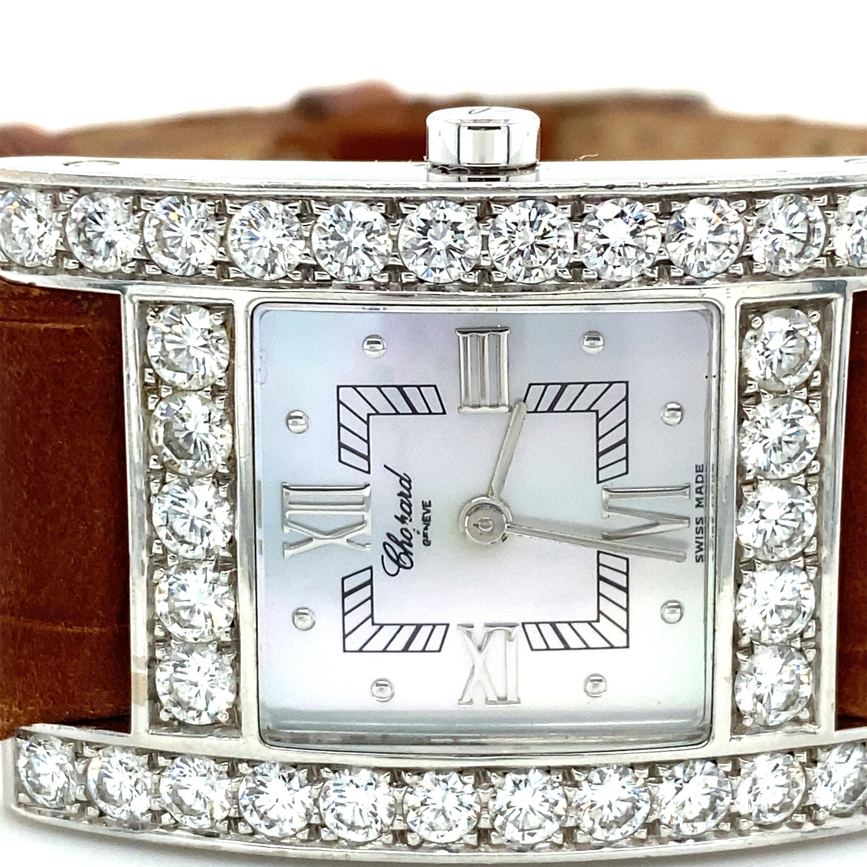 Brilliant Cut Certified 18k White Gold 3 Carat Diamond Chopard Mother of Pearl H Series Watch