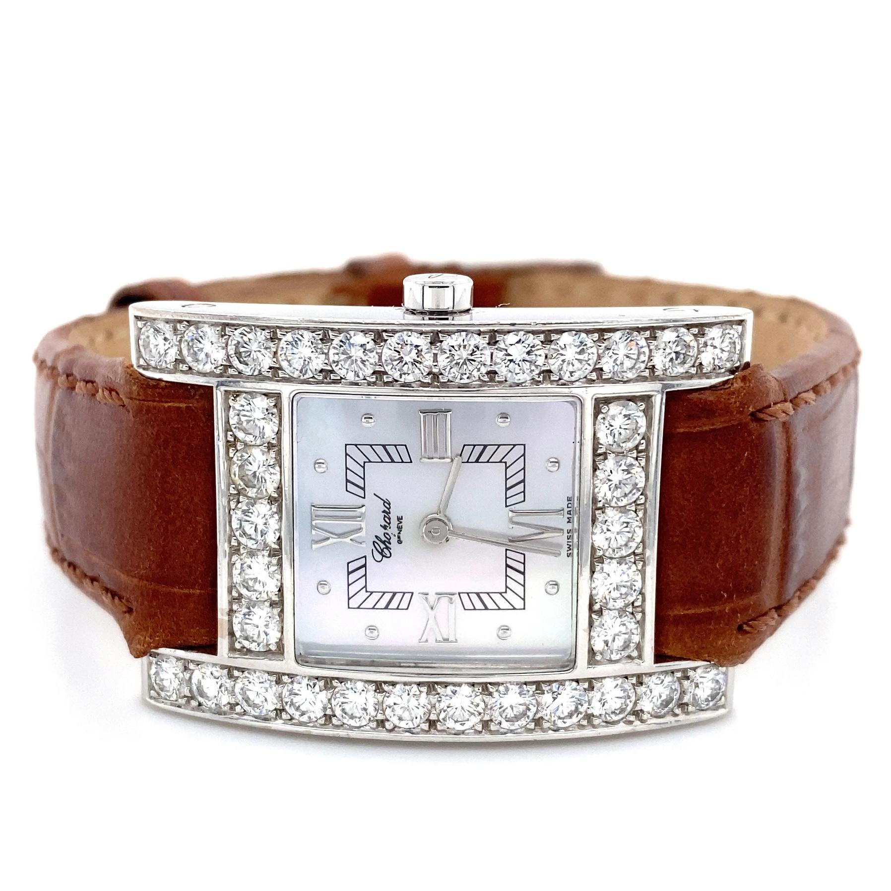 Women's or Men's Certified 18k White Gold 3 Carat Diamond Chopard Mother of Pearl H Series Watch