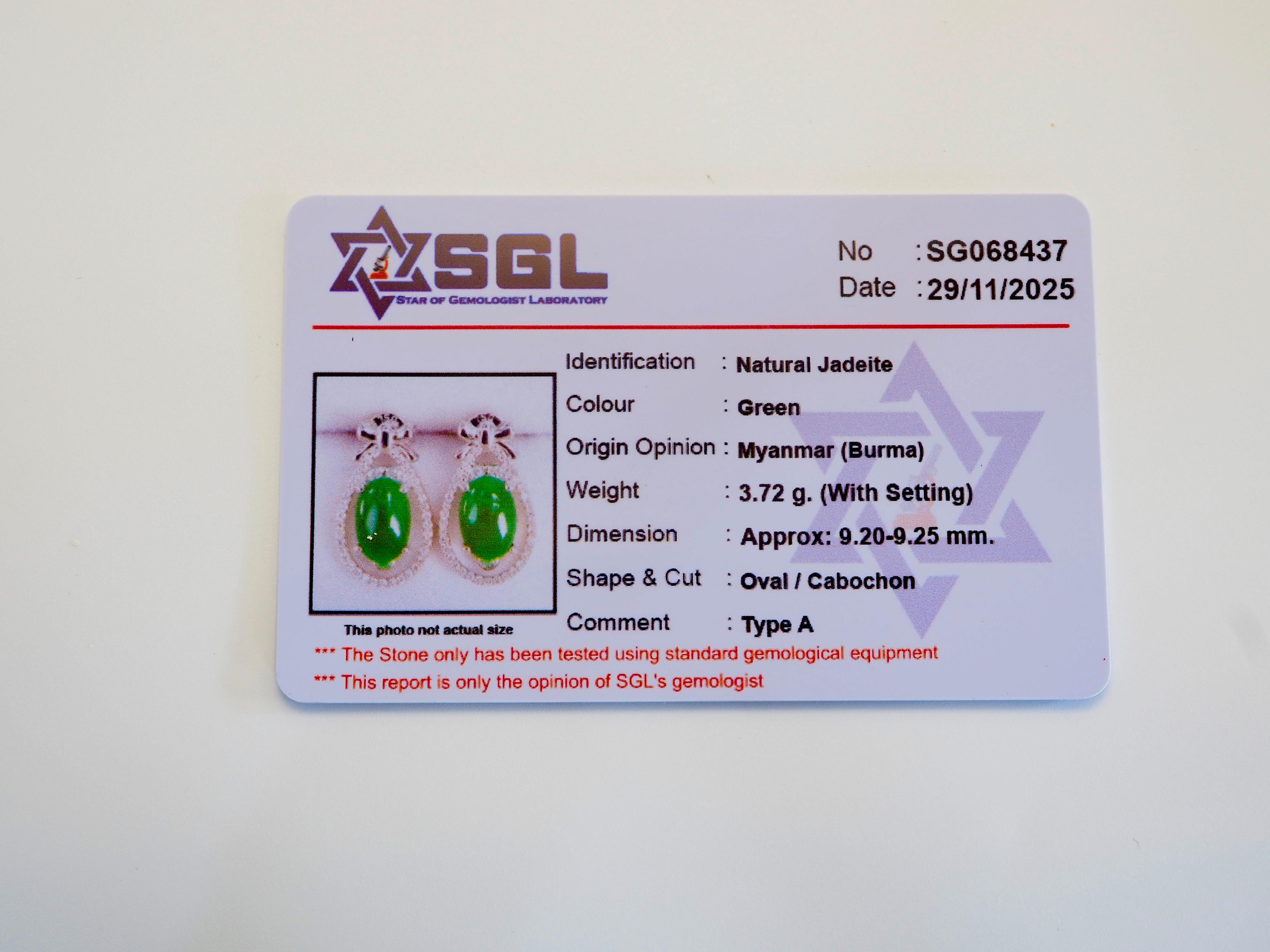 Zertifizierte 18K Weißgold 3ct Typ-A Myanmar Jadeit & 0,50ct Diamant Ohrringe im Angebot 4