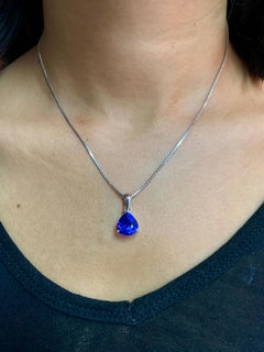 Certified 18K White Gold 4.85ct Pear Fiery Blue-Violet Tanzanite Fine Pendant