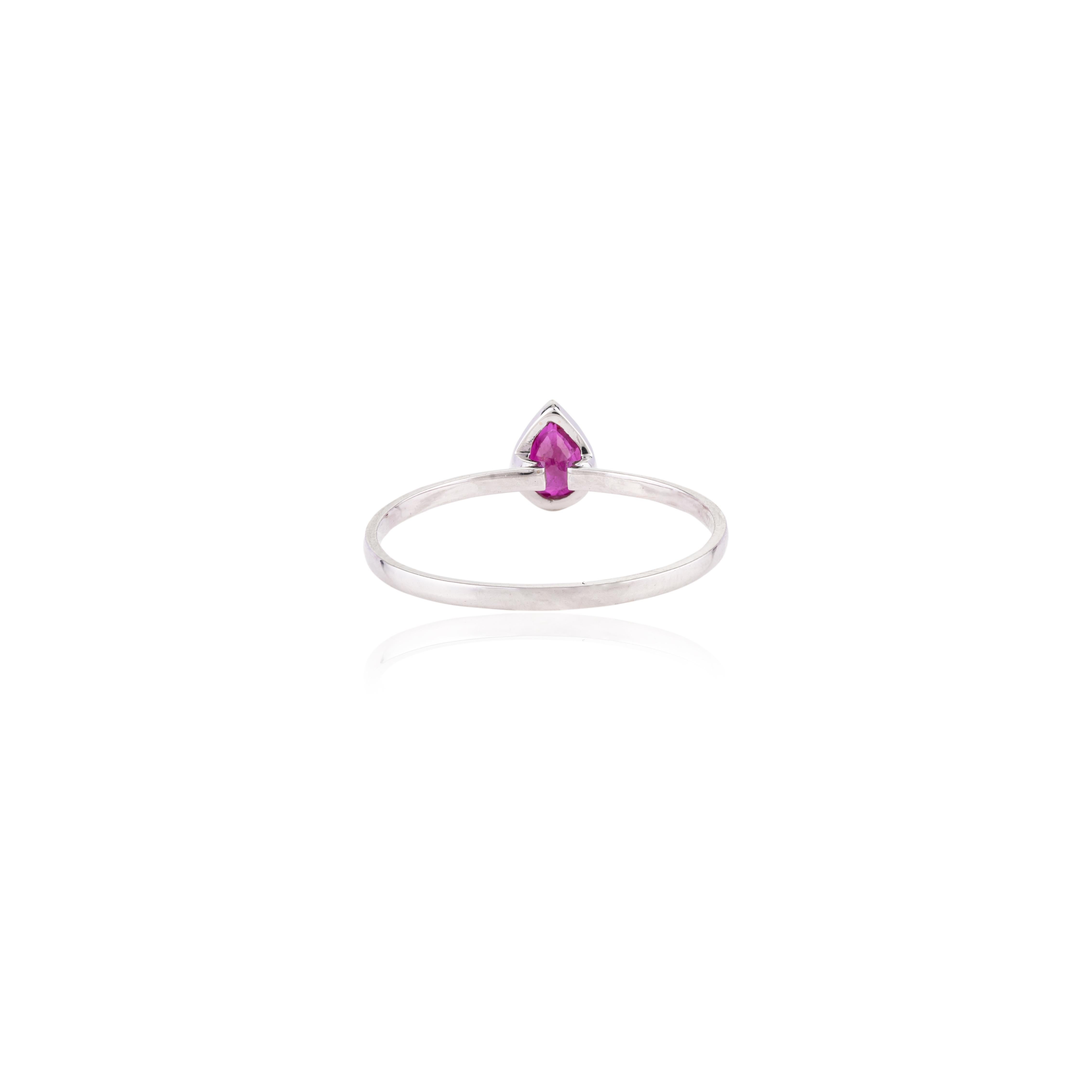 For Sale:  Solid 18k White Gold Dainty Pear Ruby Solitaire Ring for Her 6