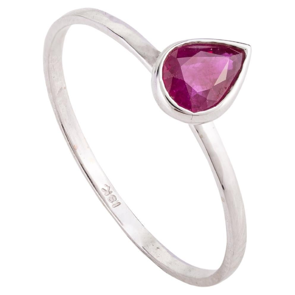 Solid 18k White Gold Dainty Pear Ruby Solitaire Ring for Her
