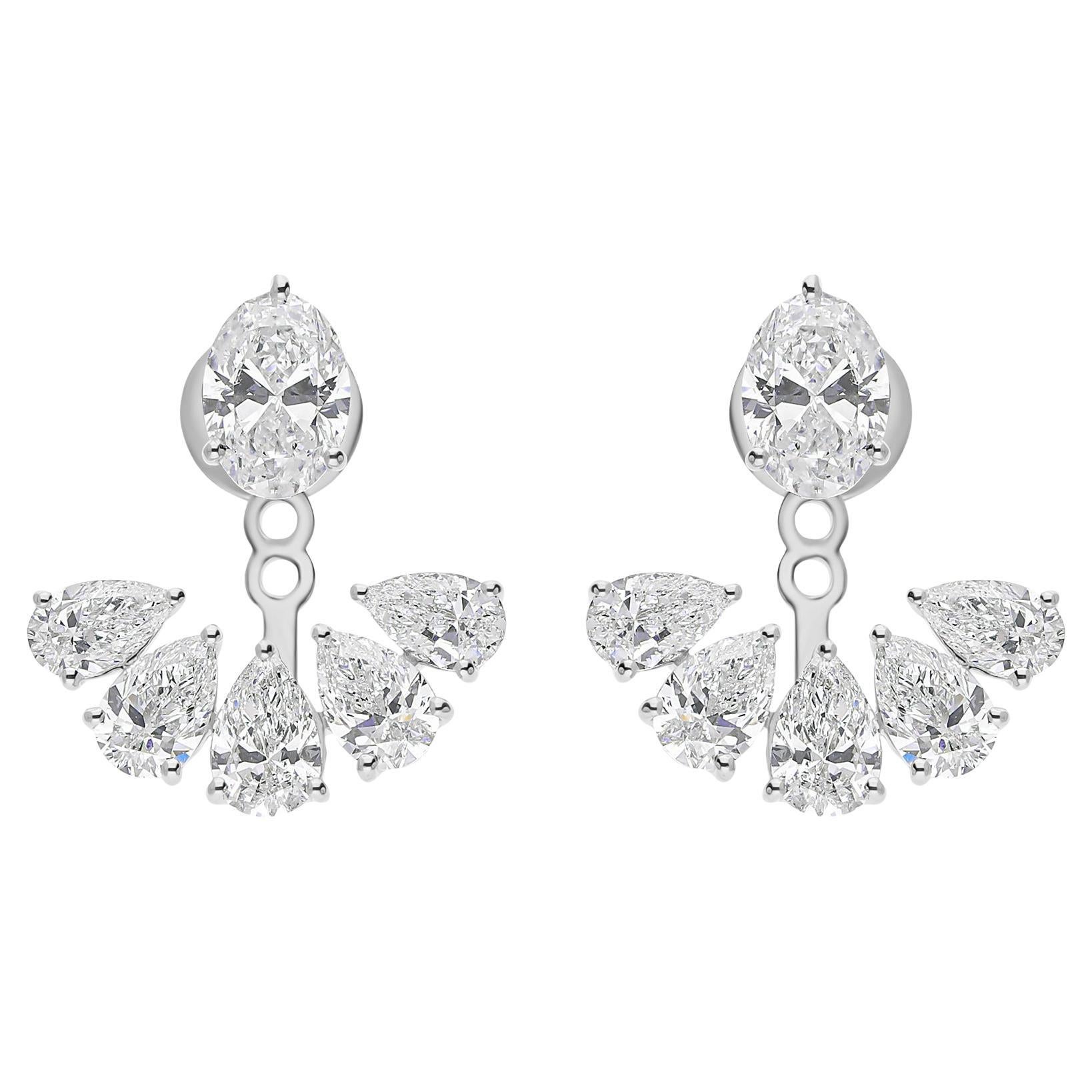 Certified 18K White Gold Mixed Cut 5.64Ct Diamond Jacket Stud Earrings