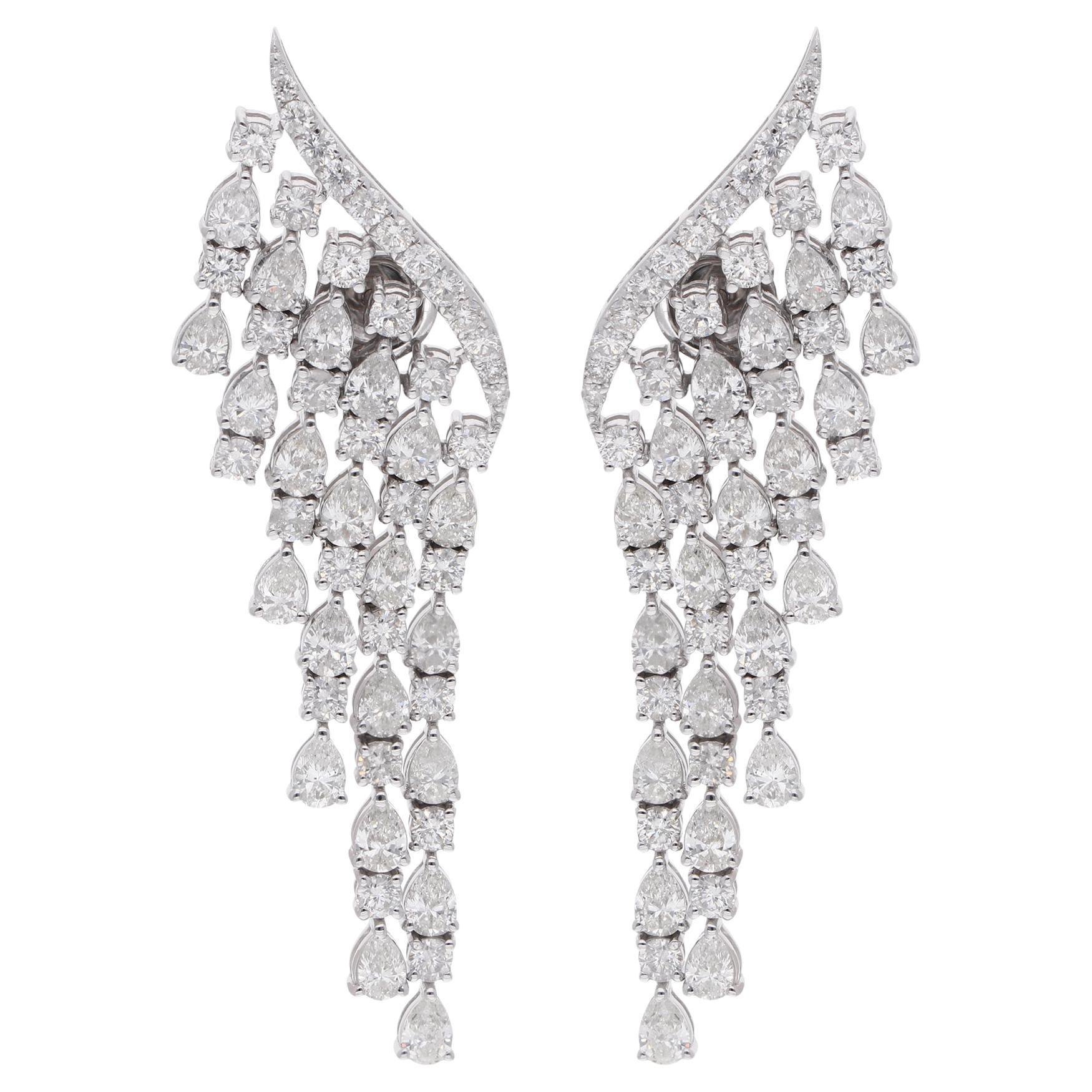 Orecchini Chandelier con diamanti naturali a taglio misto in oro bianco 18 carati certificato