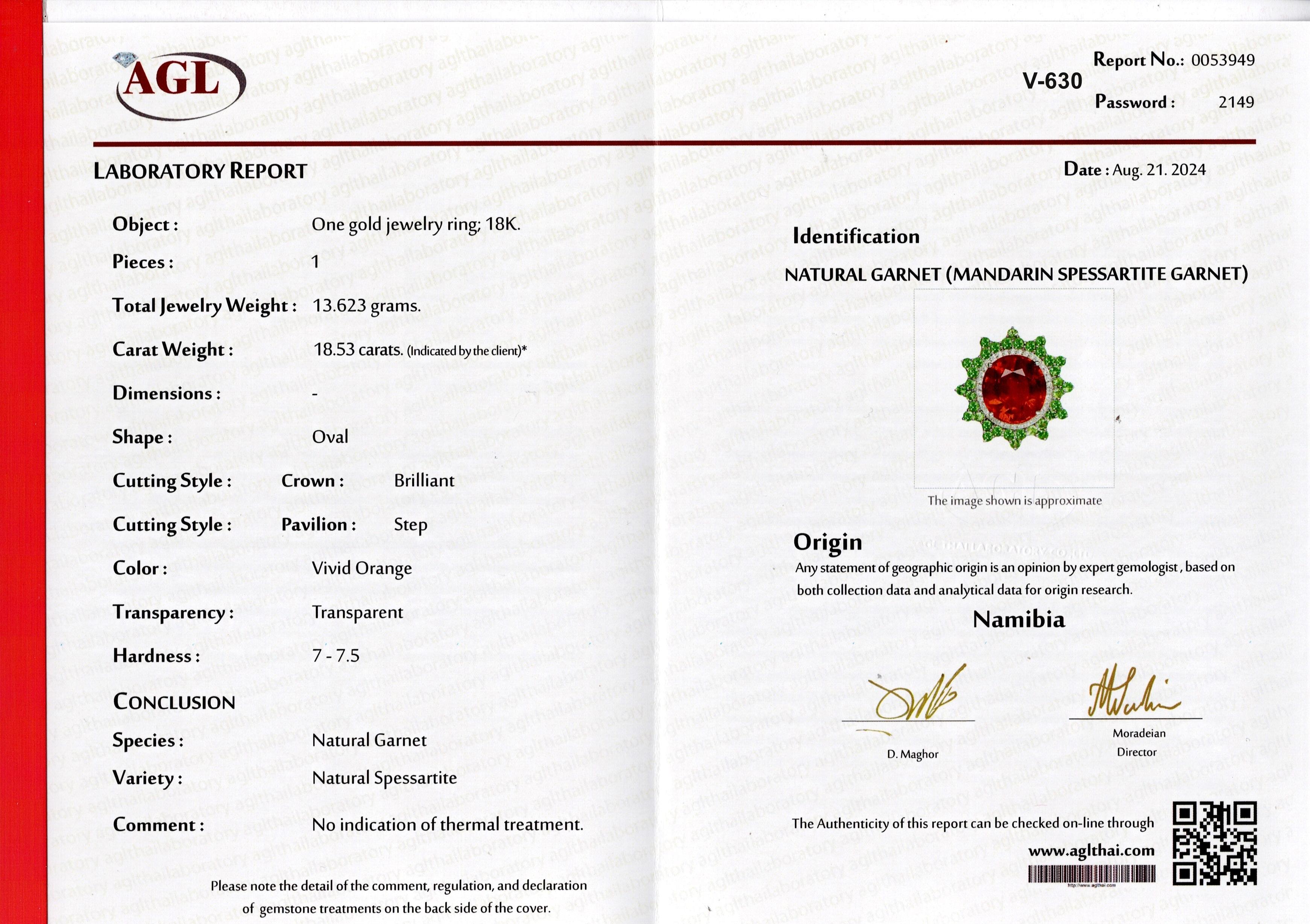 Anello cocktail con diamante e granato mandarino in oro bianco 18 carati certificato in vendita 5