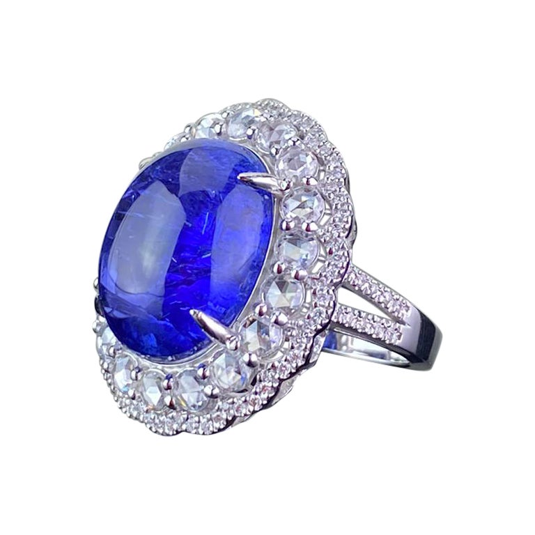 Anello certificato in oro bianco 18 carati con tanzanite e diamanti in oro bianco 18 carati