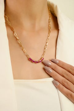 Certified 18K Yellow Gold 1.34 Ct Natural Ruby Bar Necklace with Paperclip Chain