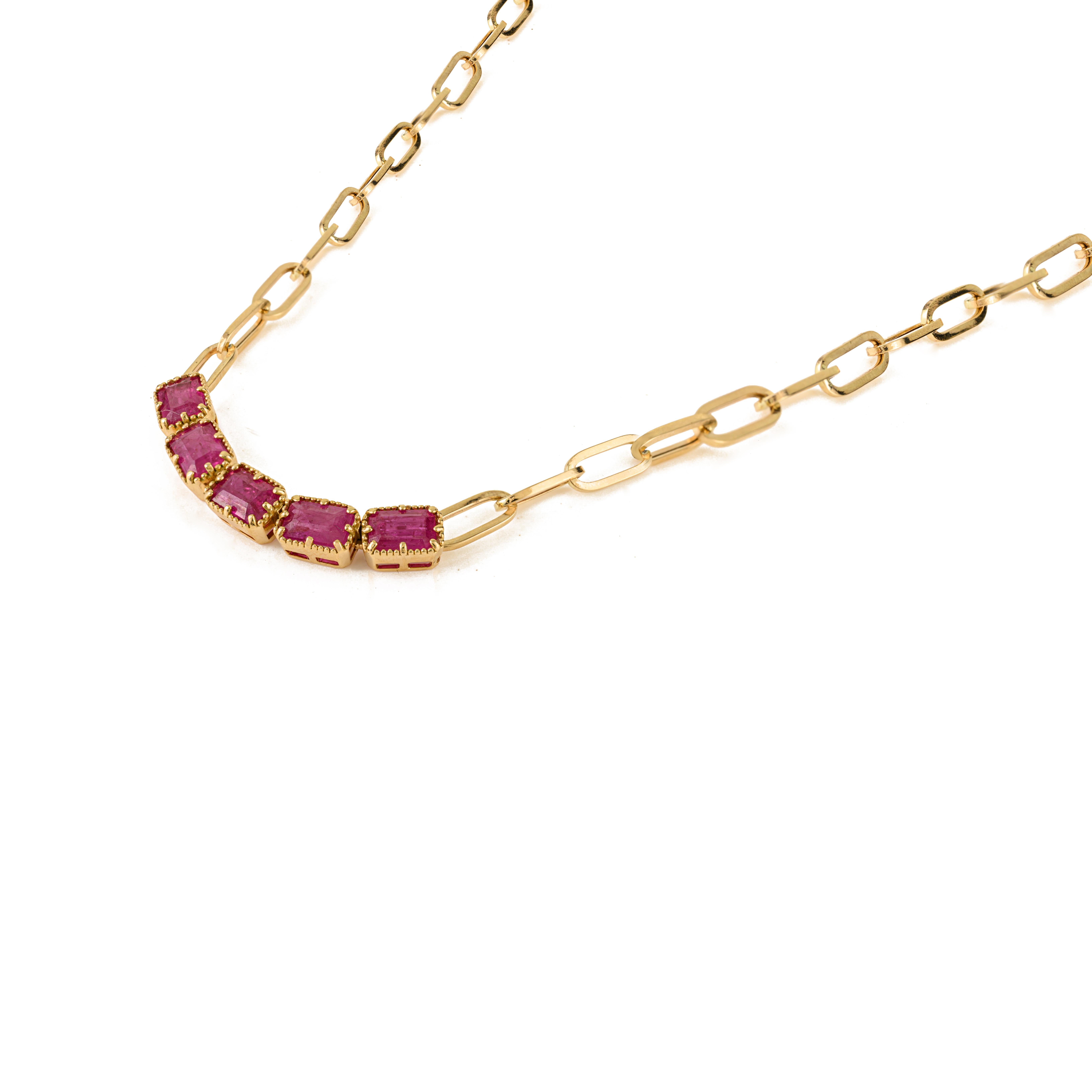 Collier en or jaune 18K certifié avec une chaîne en forme de trombone et un rubis naturel de 1,34 ct. Neuf - En vente à New York, NY