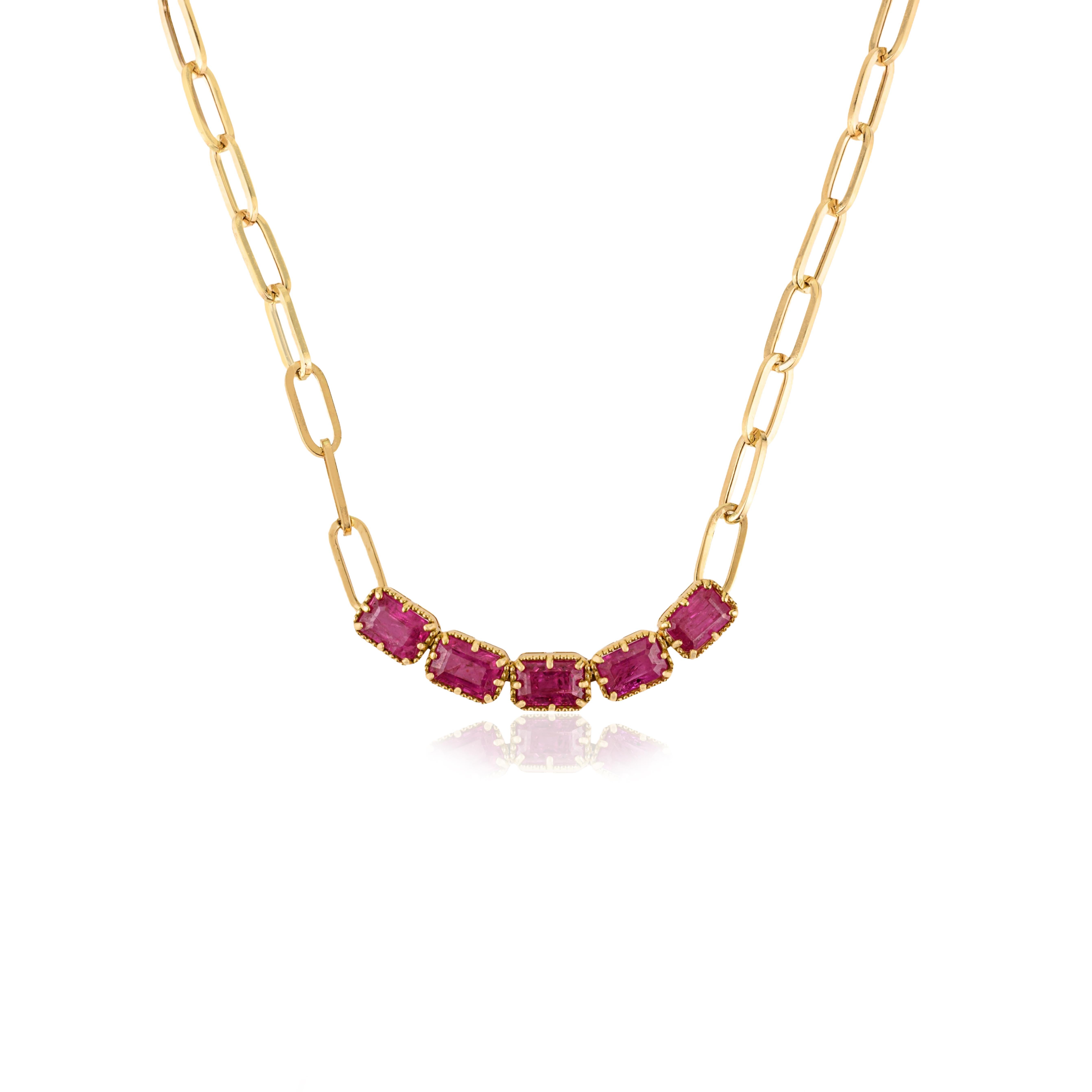 Collier en or jaune 18K certifié avec une chaîne en forme de trombone et un rubis naturel de 1,34 ct. en vente 3