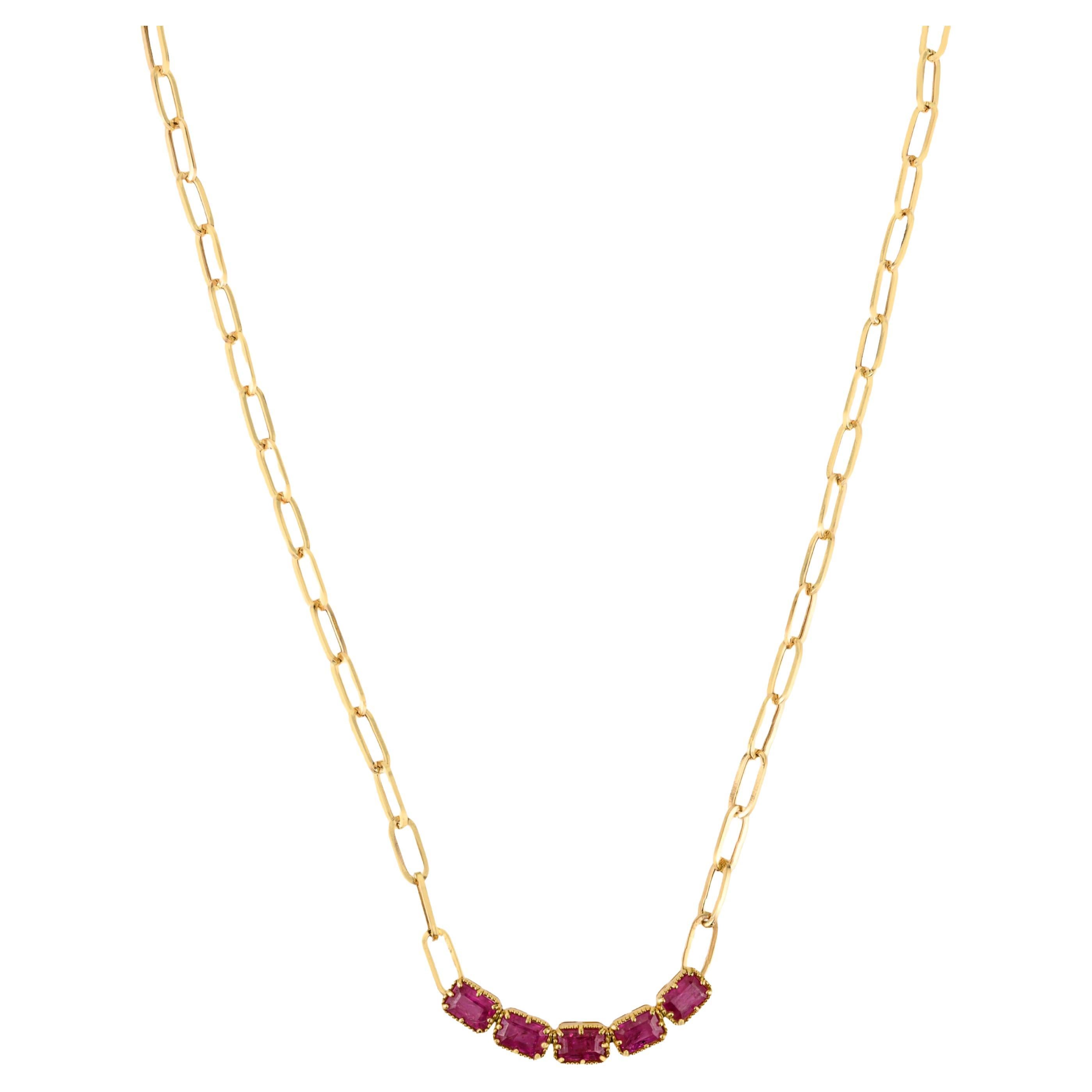 Collier en or jaune 18K certifié avec une chaîne en forme de trombone et un rubis naturel de 1,34 ct. en vente