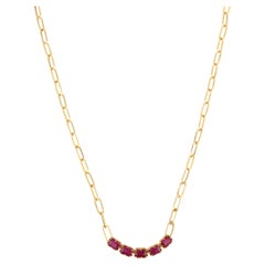 Certified 18K Yellow Gold 1.34 Ct Natural Ruby Bar Necklace with Paperclip Chain