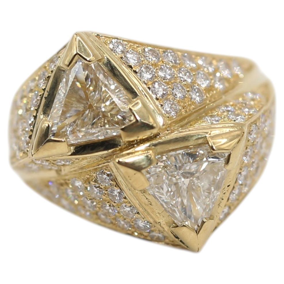 Anillo de cóctel de diamantes de oro amarillo de 18 quilates certificado, 3,7 quilates, 1990