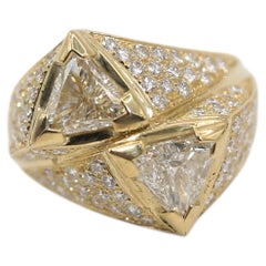 Certified 18K Yellow Gold Diamond Cocktail Ring, 3.7 Ct, 1990