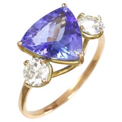 Certified 1.90ct Tanzanite  0.41ct Diamond Ring in 18K Gold, Engagement Ring