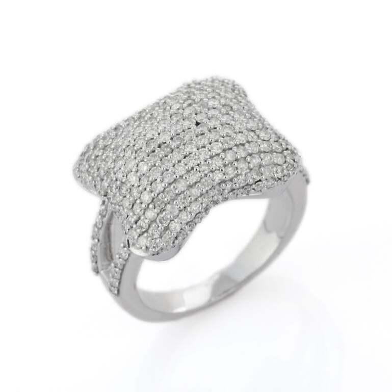 For Sale:  Certified 1.91 CTW Fine Diamond Cocktail Ring in 18k Solid White Gold 10