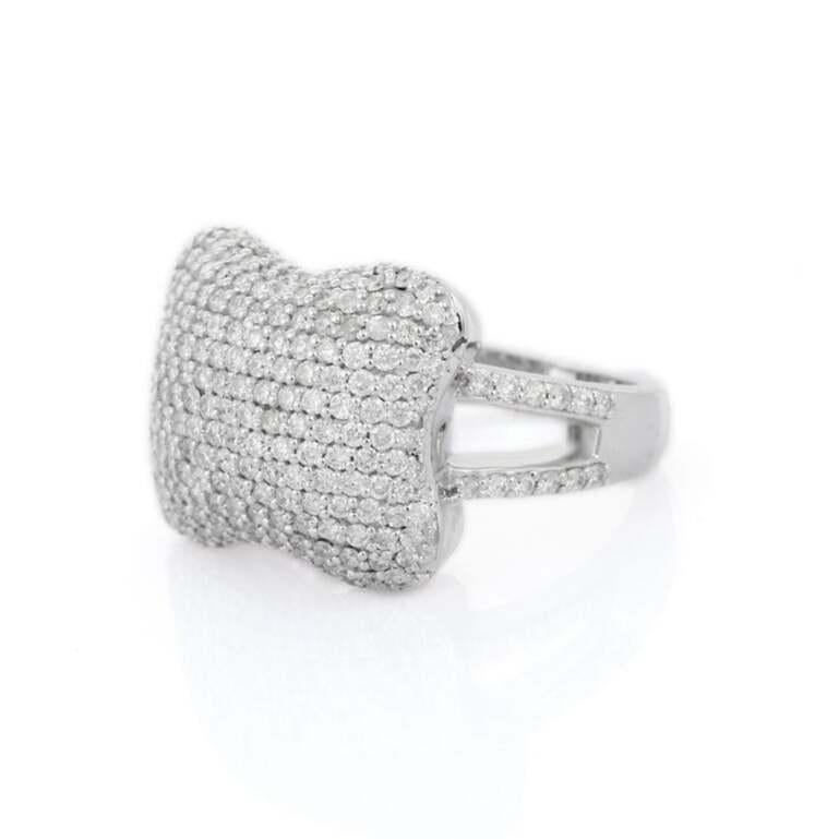 For Sale:  Certified 1.91 CTW Fine Diamond Cocktail Ring in 18k Solid White Gold 11