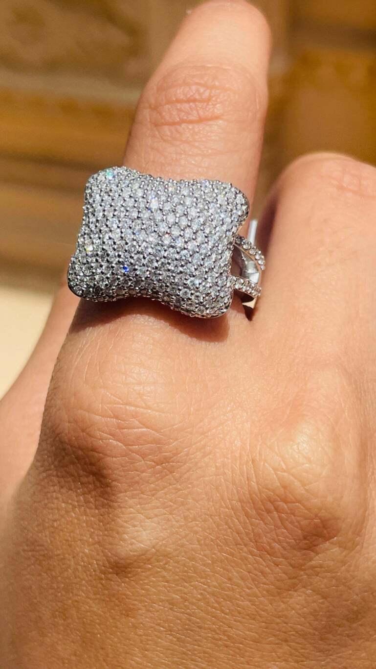 For Sale:  Certified 1.91 CTW Fine Diamond Cocktail Ring in 18k Solid White Gold 13