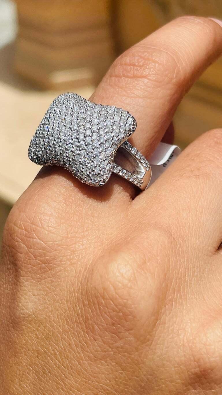 For Sale:  Certified 1.91 CTW Fine Diamond Cocktail Ring in 18k Solid White Gold 15