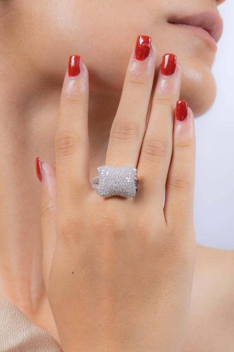 For Sale:  Certified 1.91 CTW Fine Diamond Cocktail Ring in 18k Solid White Gold 6