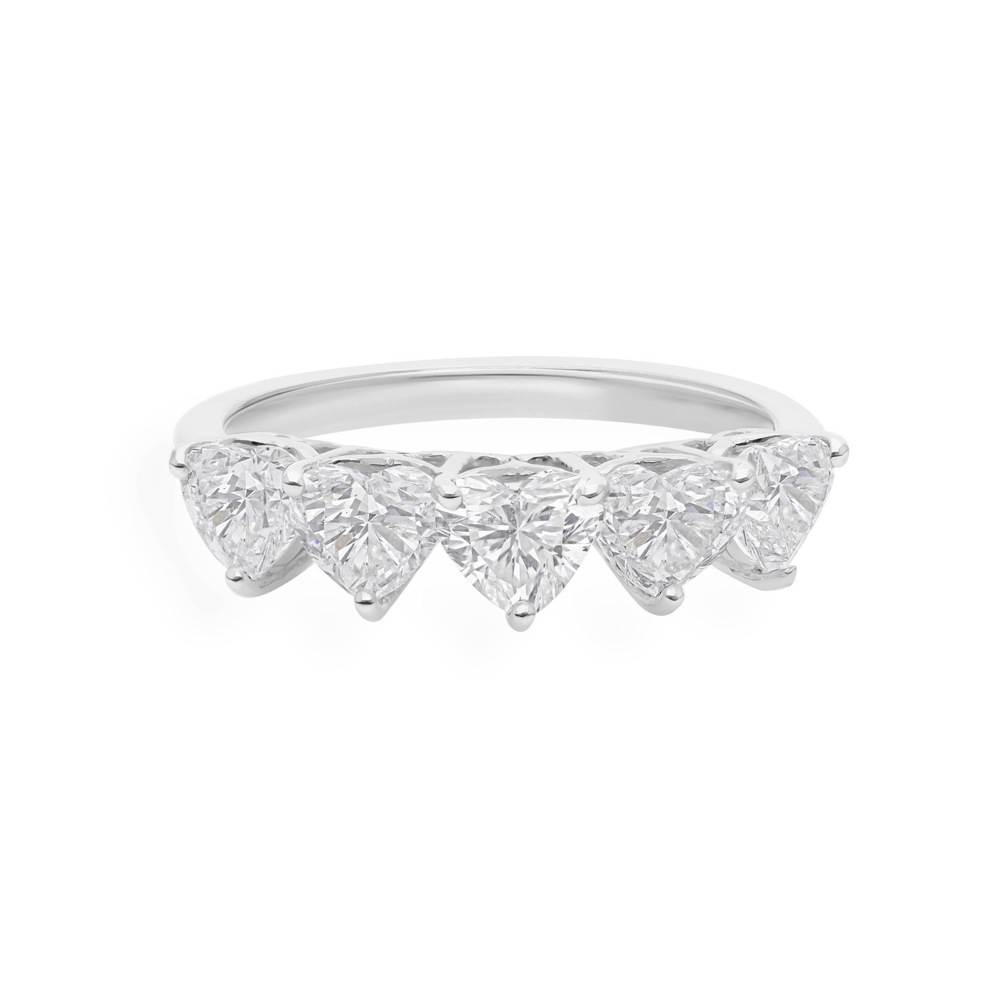 En venta: Anillo de media banda de diamantes SI/H talla corazón certificado de 1,91cts Oro blanco macizo de 18k  6