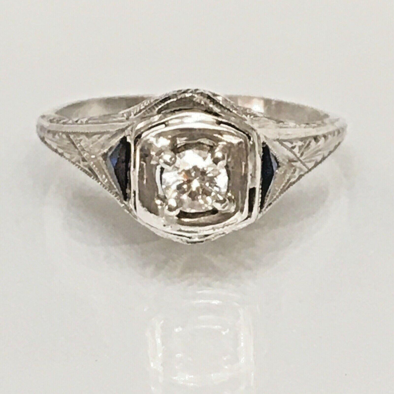 Round Cut Certified 1920s Art Deco Platinum 1/6 Carat Diamond American Filigree Ring For Sale