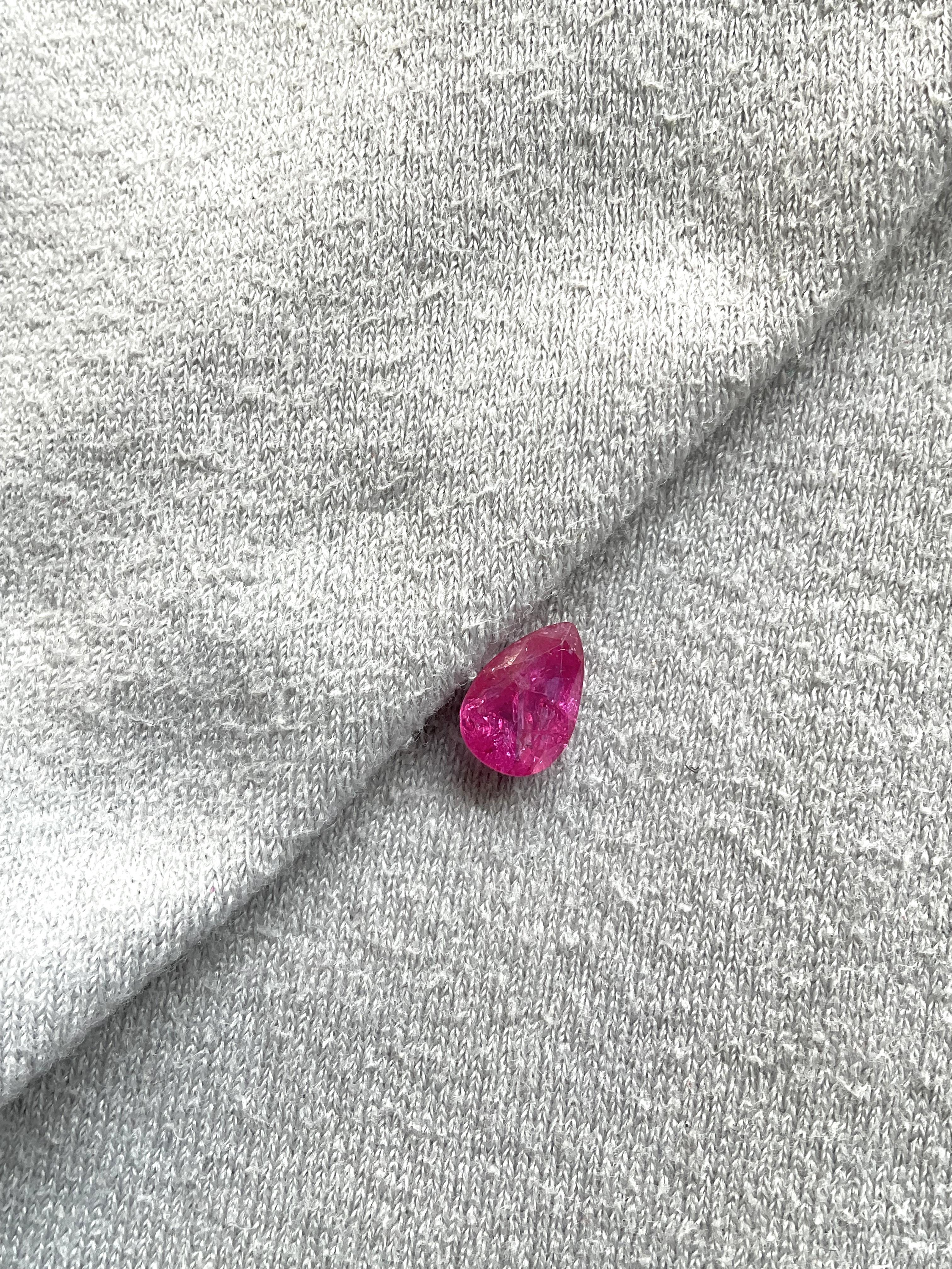 As we are auction partners at Gemfields, we have sourced these rubies from winning auctions and had cut them in our in house manufacturing responsibly.

Weight: 1.94 Carats
Size: 9x6x4 MM
Pieces: 1
Shape: Faceted pear cut stone