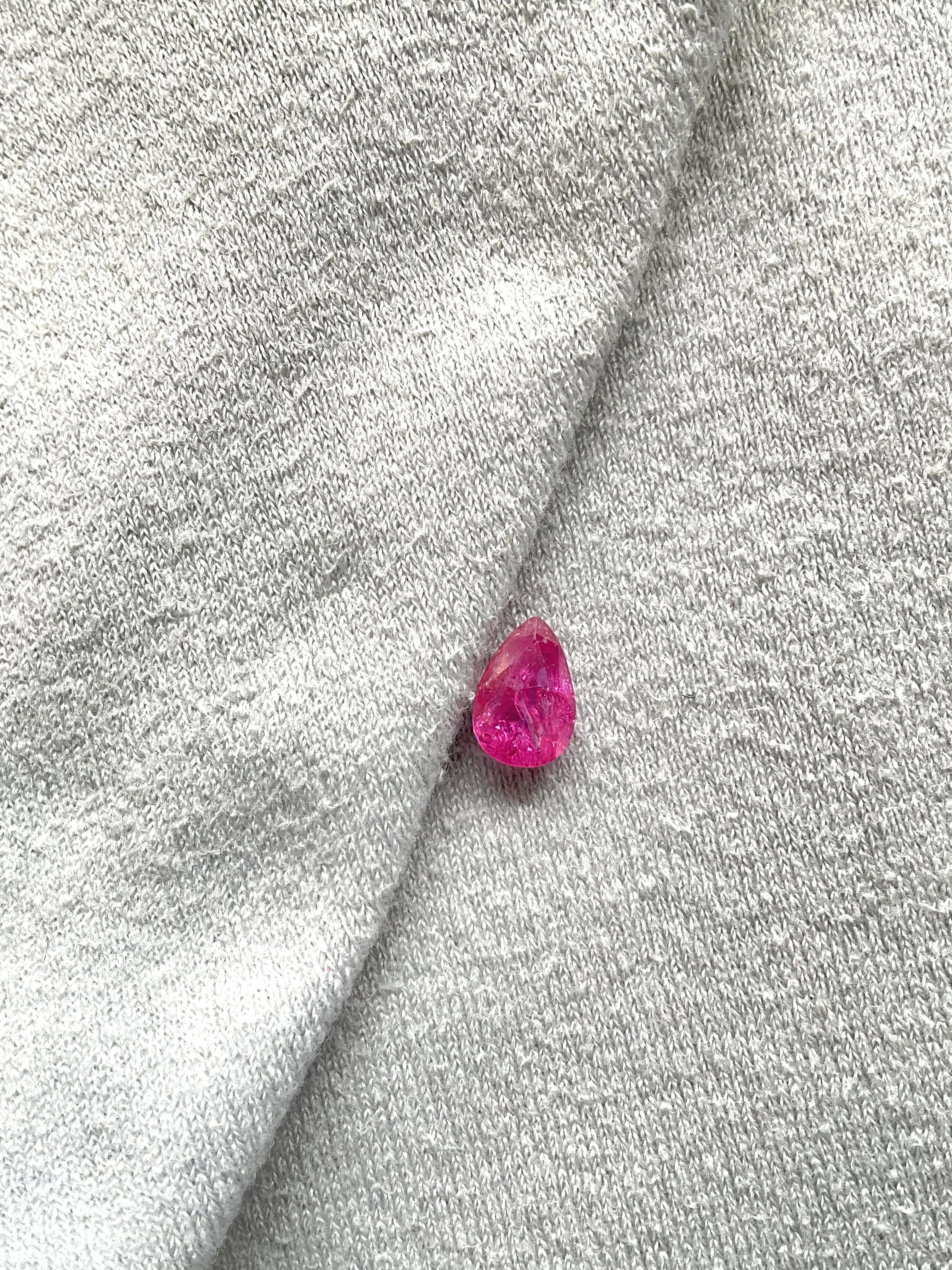 Art Deco Certified 1.94 Carats Mozambique Ruby Pear Faceted Cutstone No Heat Natural Gem For Sale