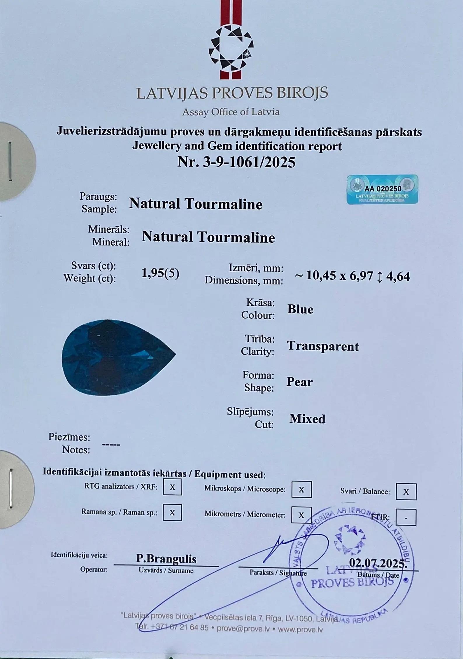 Zertifizierter 1.95Ct Natürlicher Blauer Turmalin Edelstein, Birnenschliff, Herkunft Nigeria im Angebot 4