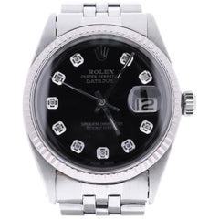 Certified 1960 Rolex Datejust 1601 Custom Diamond Black Dial