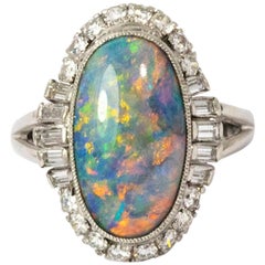Certified 1960's Opal and Diamond Platinum Ring
