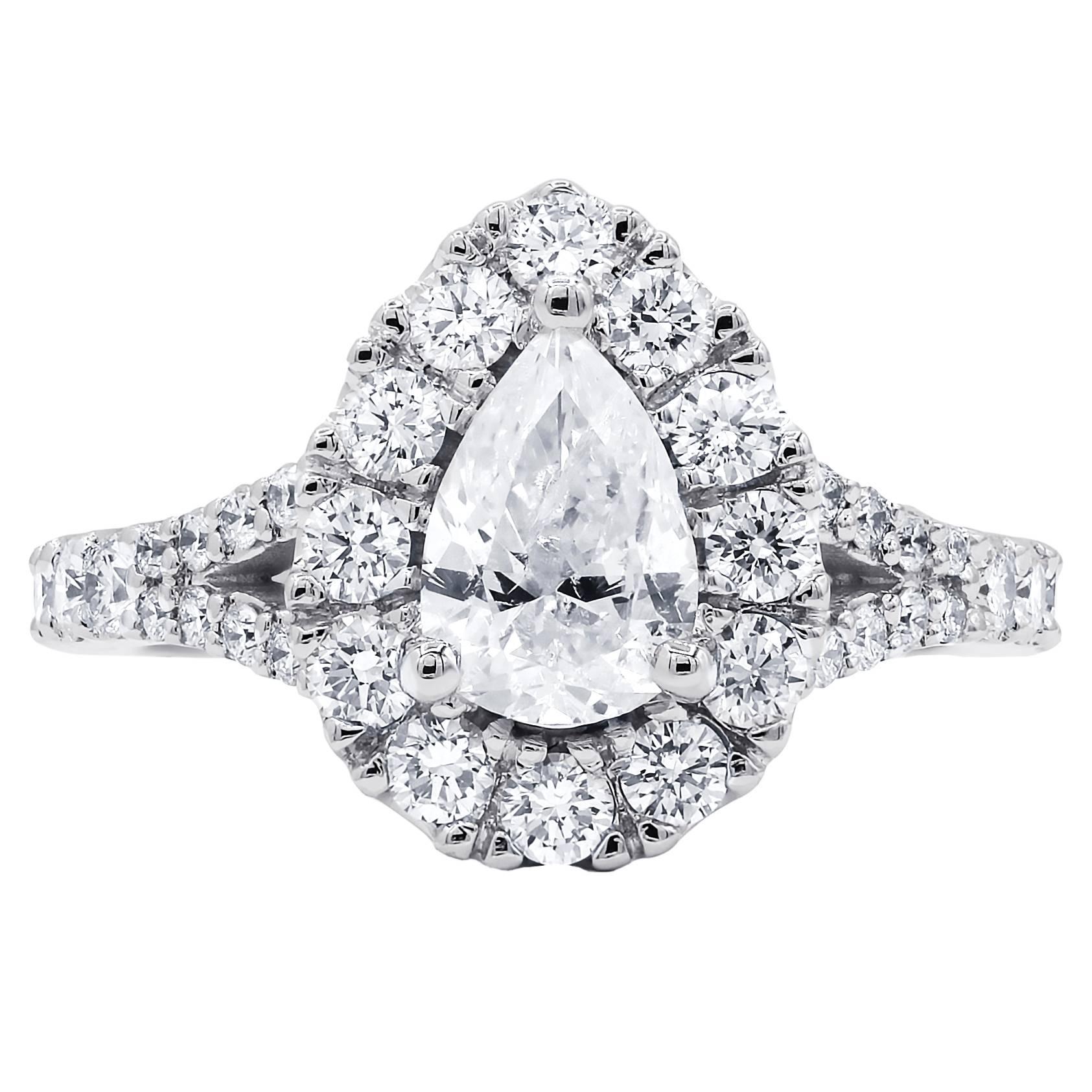 Certified 1.97 Carat Halo Pear Cut Diamond Ring For Sale