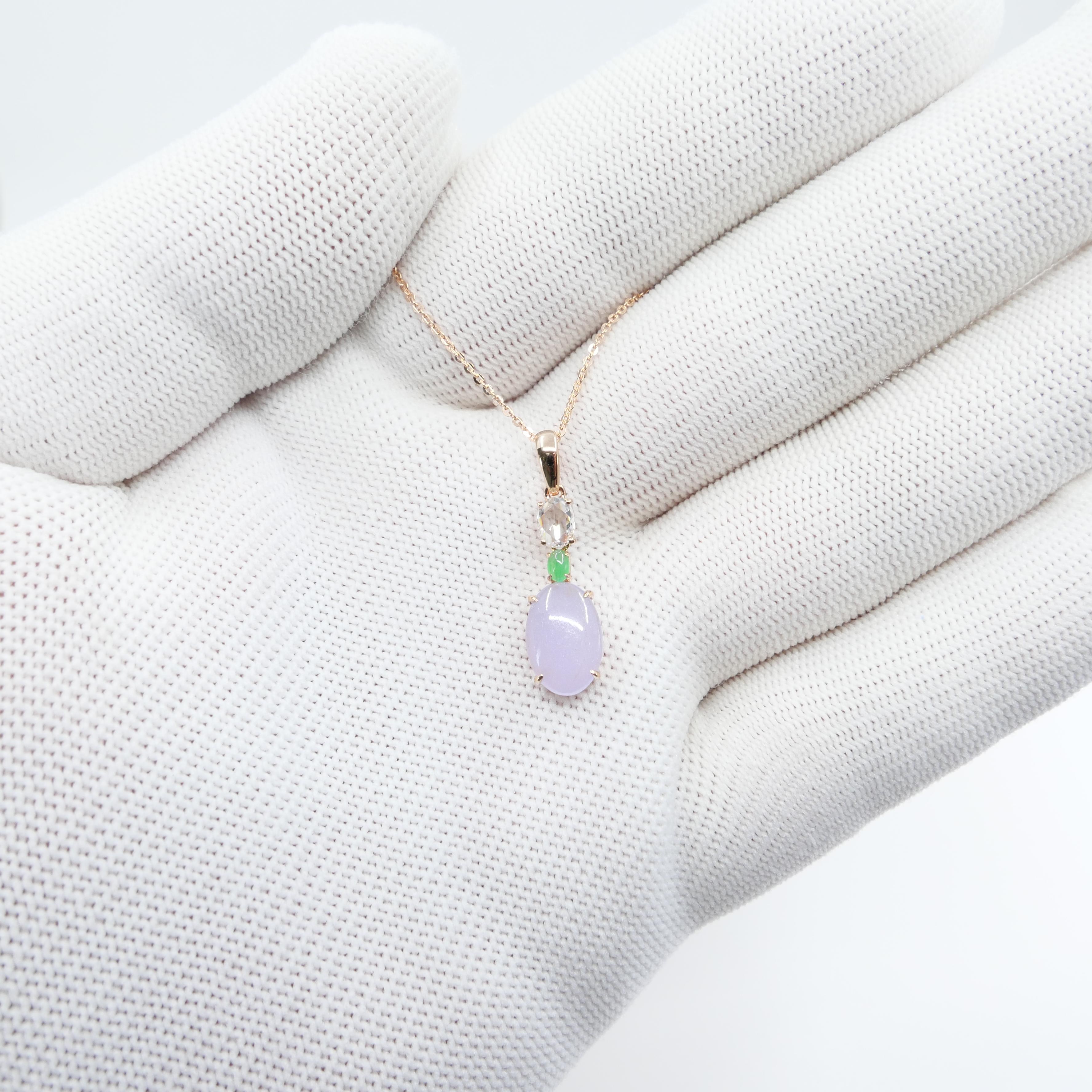 Certified 1.97Cts Lavender Jade & Rose Cut Diamond Drop Pendant Necklace For Sale 6