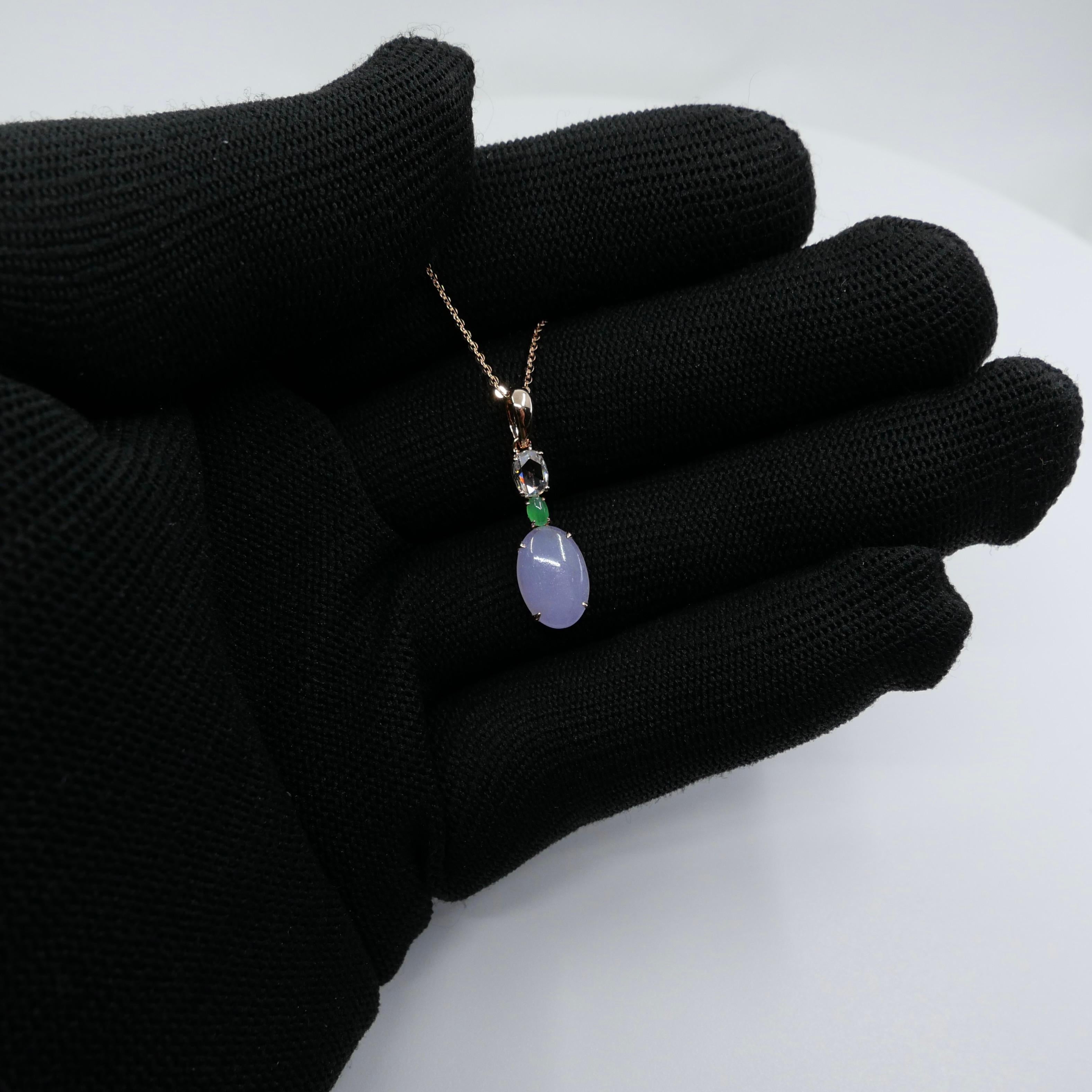 Certified 1.97Cts Lavender Jade & Rose Cut Diamond Drop Pendant Necklace For Sale 8