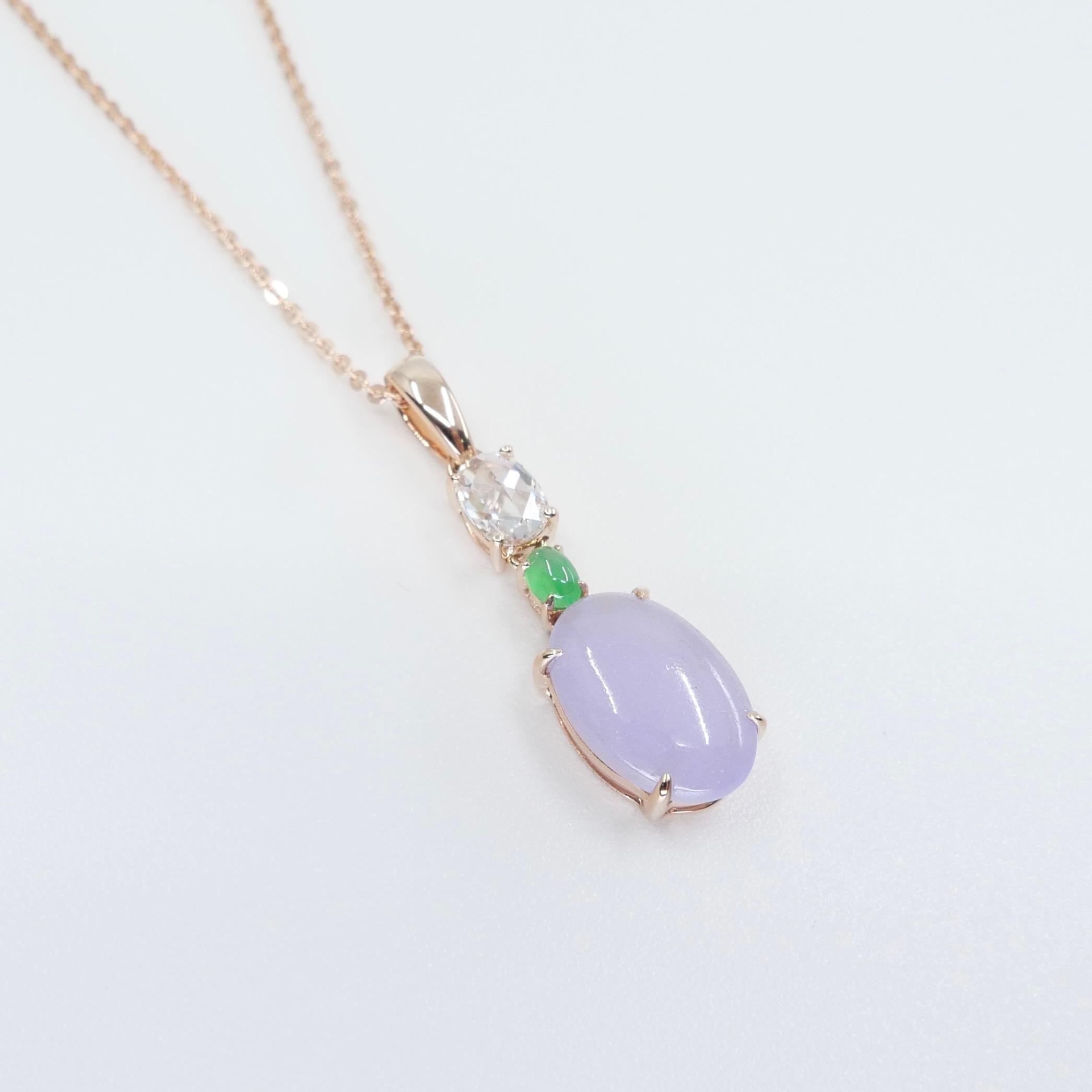 Certified 1.97Cts Lavender Jade & Rose Cut Diamond Drop Pendant Necklace For Sale 9