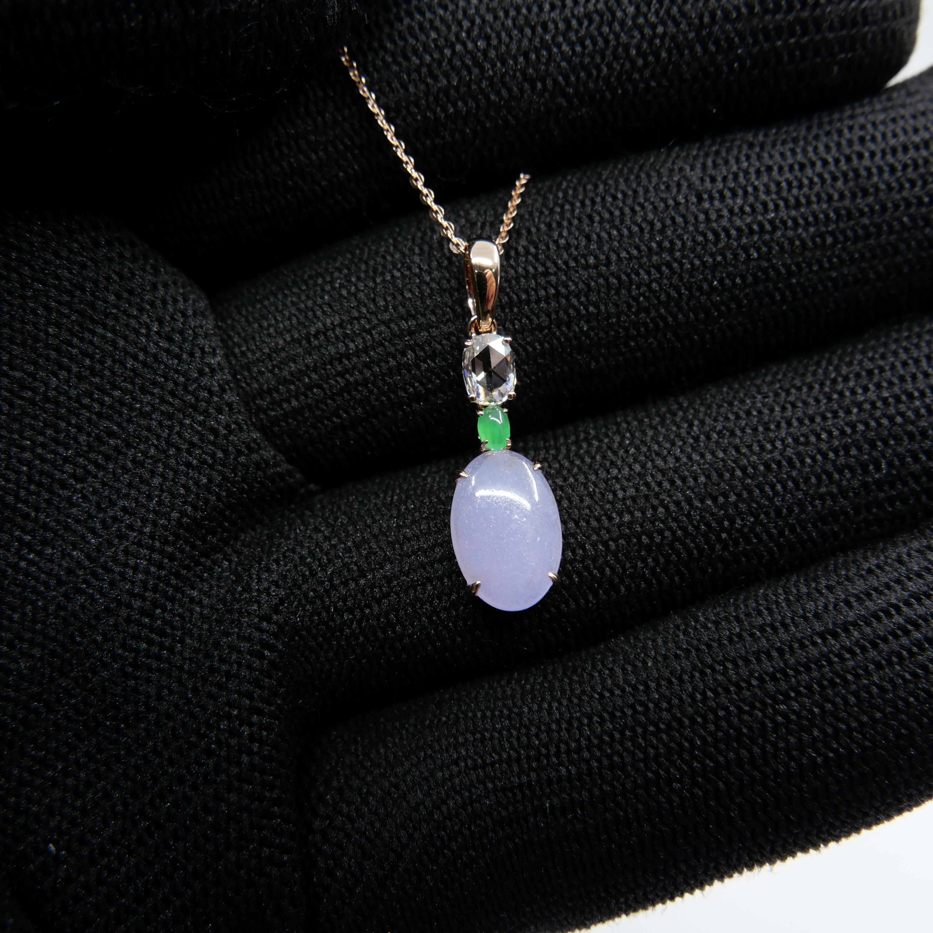 Certified 1.97Cts Lavender Jade & Rose Cut Diamond Drop Pendant Necklace In New Condition For Sale In Hong Kong, HK