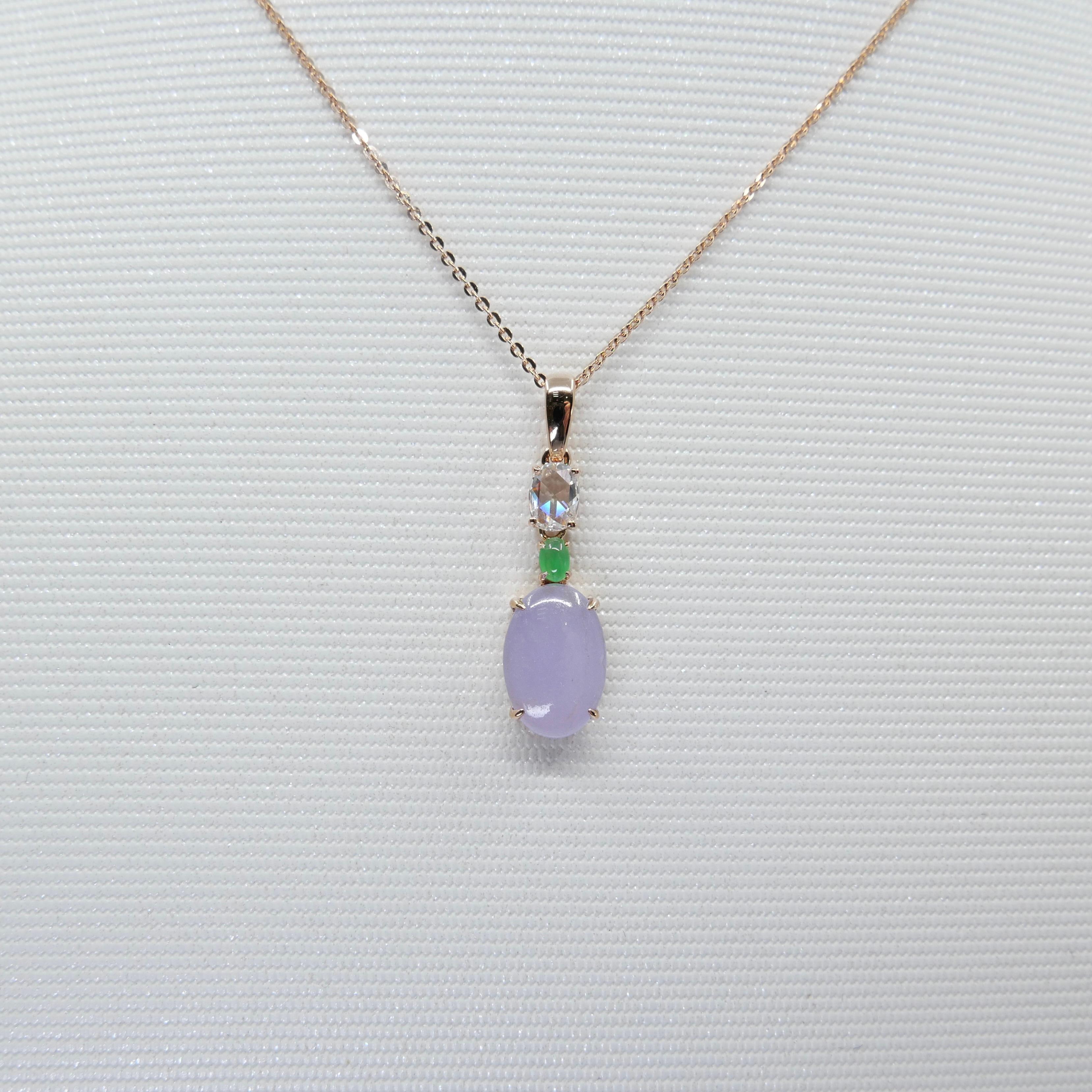 Women's Certified 1.97Cts Lavender Jade & Rose Cut Diamond Drop Pendant Necklace For Sale