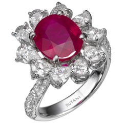 Certified 1.98 Carat Vivid Red Mozambique Ruby White Gold Diamond Ring